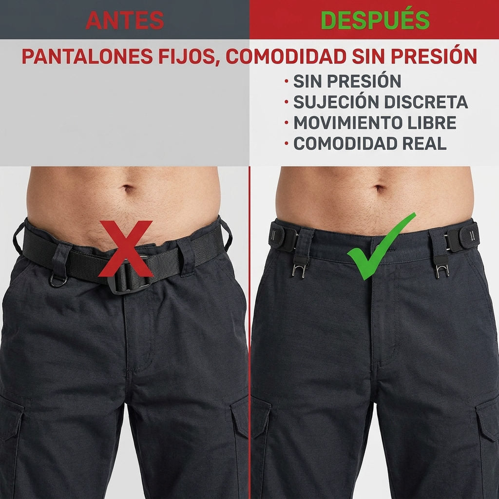 Cinturón Elástico Táctico sin Hebilla — ANTES Y DESPUES