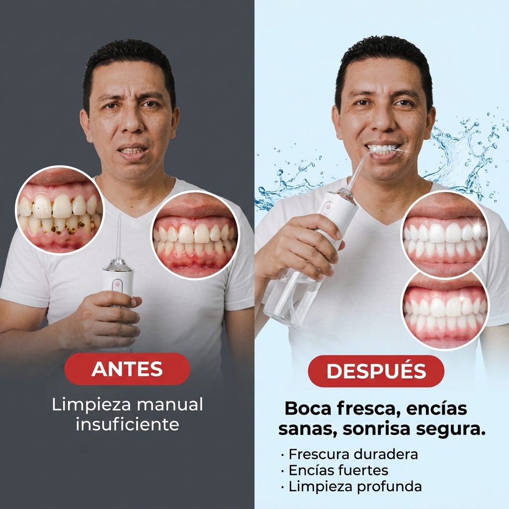 Irrigador bucal — ANTES Y DESPUES