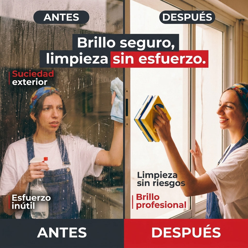 Limpiador de vidrios doble cara — ANTES Y DESPUES