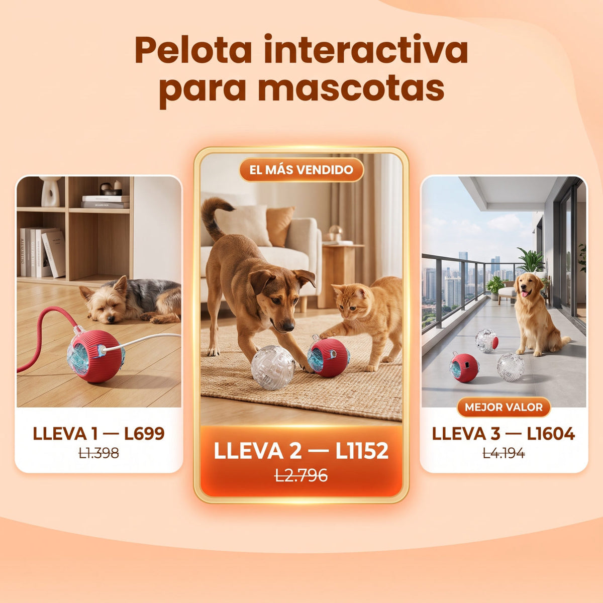 Pelota  interactiva para mascotas — OFERTAS POR CANTIDAD