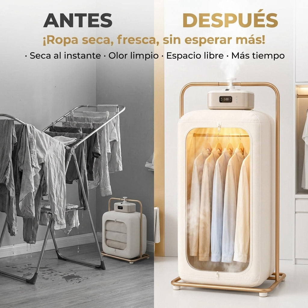 Secador portatil plegable de ropa — ANTES Y DESPUES